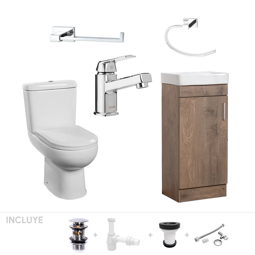 Pack Baño Castilla / Mueble + Grifería + Sanitario WC + Porta papel + Ganchera